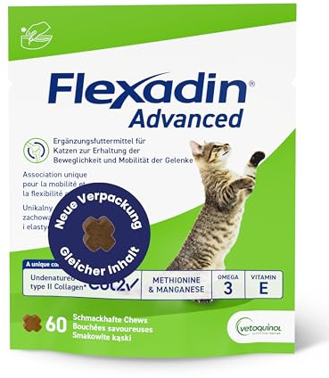 FLEXADIN ADVANCED® Katze |Innovativer Ansatz für die Gelenkgesundheit | Undenaturiertes Kollagen Typ II – 60 Gelenkleckerli