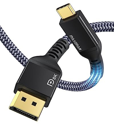 Maxonar USB C DisplayPort Kabel 8K@60Hz 4K@60Hz/144Hz/120Hz 5K@60Hz 2K@240Hz Thunderbolt 3/4 zu DisplayPort HBR3 Typ C DP 1.4 für Mac Studio MacBook Pro/Mini Galaxy S22 2M Schwarz