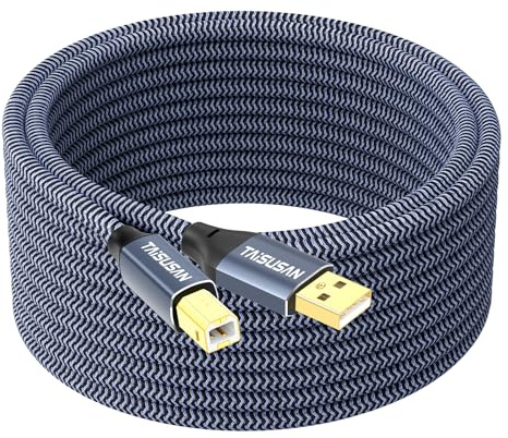 TAISUSAN USB Printer Cable 30ft, Type A to B, High Speed Cord Compatible for Keyboard, MacBook, Printers and Scanners - Gray