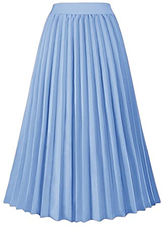GOLDSTITCH Damen Hohe Taille Faltenrock A Linie Swing Midi Rock, blau, Klein