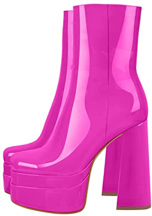 Only maker Damen Plateau Stiefeletten Stretch Kurzschaft Stiefel Ankle Boots Lack Viva Magenta 44 EU