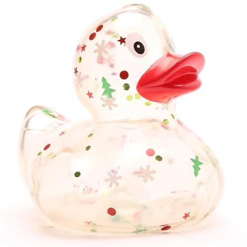 Anatra da bagno con glitter Xmas – becco rosso I paperella di gomma lucida natalizia I motivi Xmas