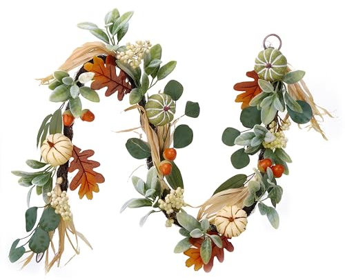 Valery Madelyn 150cm Herbstgirlande für Herbstdeko,Türkranz mit Künstlich Kürbis,Beeren,Ahornblatt für Haustür,Deko Tisch Fenster Party Wohnzimmer,Geschenk für Thanksgiving Erntedankfest,Grün