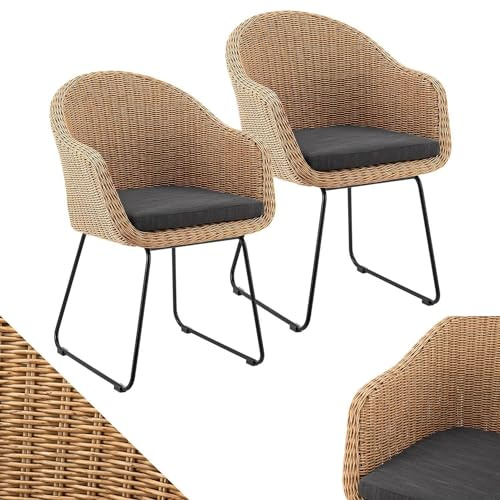Juskys set da sei sedie moderne Cody in vimini rattan con cuscino - Per interni ed esterni - Caricabili fino a 100 kg - Look naturale