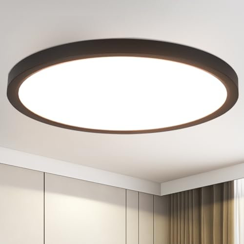 muyuua Deckenlampe LED Deckenleuchte Schlafzimmer - Schlafzimmerlampe Flach Ø30CM Badezimmerlampe Schwarz Küchenlampe Rund Badlampe Decke 24W Badezimmer Deckenbeleuchtung 4000K für Bad Küche Flur