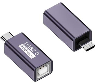 Adaptador Micro USB macho a MIDI hembra, adaptador de impresora Micro USB a USB B, adecuado para impresoras, sintetizadores de piano eléctrico MIDI y otros dispositivos/portátiles Micro USB (2 pieza)