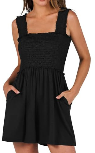 KOEMCY Mono Corto de Verano para Muje Jumpsuit Sin Mangas Bodysuit Summer Casual Sleeveless Rompers Moda Baggy Playa con Bolsillo (Noir M)