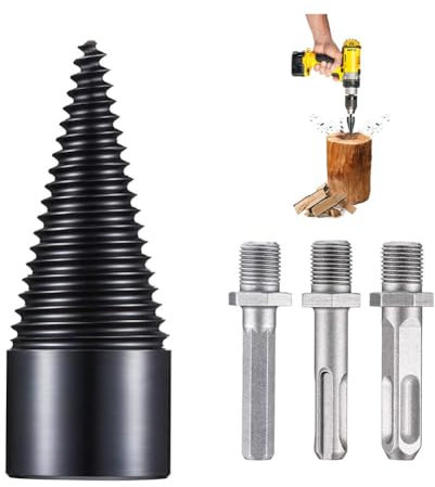 Foret de Fendeur de Bois, 32mm Fendeuse de Bûches conique Avec 3 Poignées, Fendeuse Perceuse Foret étagé