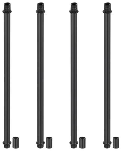 PATIKIL Kit Tige de Lampe à Tube Droit, 4 Ensemble M10 Acier au Carbone 250mm(9.84) Long Tige Filetée à Double Extrémité avec Écrous D'Accouplement Connecteur à Manchon, Noir