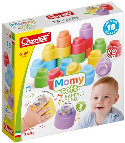 Quercetti - Momy Soft Happy Sound - Mattoncini Costruzioni Morbide - Set 18 pezzi - Made in Italy - bambini 6 36 mesi - 4145