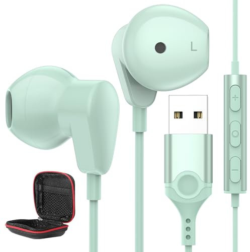 Auriculares PC para Portátil,USB Auriculares con Micrófono Cancelación Ruido Audifonos Gaming PC con Función Silencio Controles Audio Headset para Juegos Transmisión En Vivo Oficina PS 5 PS 4, Cian