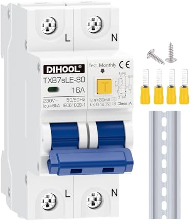 DIHOOL FI Schutzschalter 1P+N 16A 30mA Typ A 230V/AC Fehlerstromschutzschalter Rohs Leitungsschutzschalter FI-Schalter Sicherungsautomat