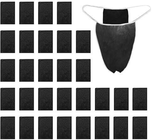 TUONYIS 30 Pièces Slips Jetables pour Hommes, Culotte Jetable Slip Hommes Strings, Non Tissés String T (FR/ES, Alpha/Lettres, Taille Unique, Taille Normale, Taille Normale, Noir)