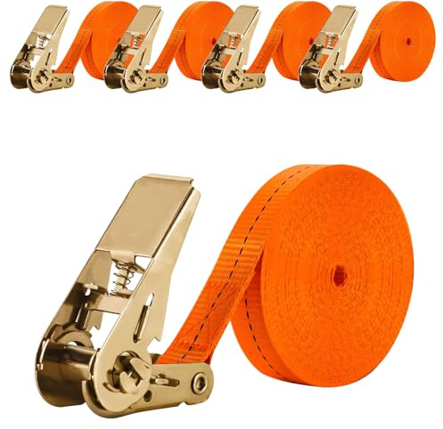 JOZMMZEOOA 4 Pièces Sangle Arrimage 5M*2.5CM Sangle a Cliquet Sangle de Serrage,Sangles D'arrimage Arrimage Coulissantes a Cliquet Automatique,pour Charge de Voiture ou du Transporter Sangle Camion