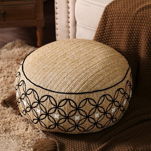 SUTAVIA Pouf Cover Ottoman Unstuffed 20 D x 20 W x 8 H Round Linen Decor