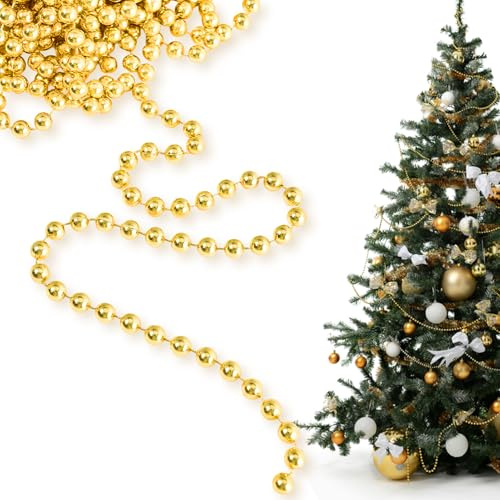 Collana Perle Albero Natale ø 10 MM - Oro Ghirlanda Perle Lucide Decorazioni Albero Natale Perles,10 M Collana Perles Christmas Tree Decorations Filo Collanas per Natales Decorazioni