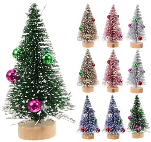 Mini Christmas Trees Table Decorations: 12Pcs Artificial Small Bottle Brush Xmas Village Trees Ornaments Set with Colorful Bells for Diy Crafts Desktop Tabletop Holiday Party Decor