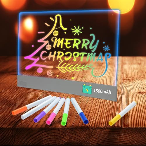 OVRRCSME Cosmody led Drawing Board 5-Color – 13x10 Glowing Acrylic Dry Erase Board with 4 Modes, Invisible Stand, 7 Markers, Hanging Chain | Rewritable for Home/Classrooms, Trendy Gift