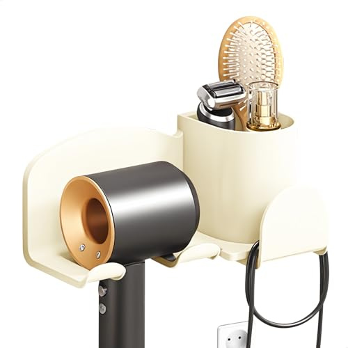 lemgyiamz Porta Phon, Porta Phon da Parete Senza Fori con Adesivo e Porta Piastra per Capelli, Supporto Murali per Bagno, Organizzatore Asciugacapelli e Styling, Bianco