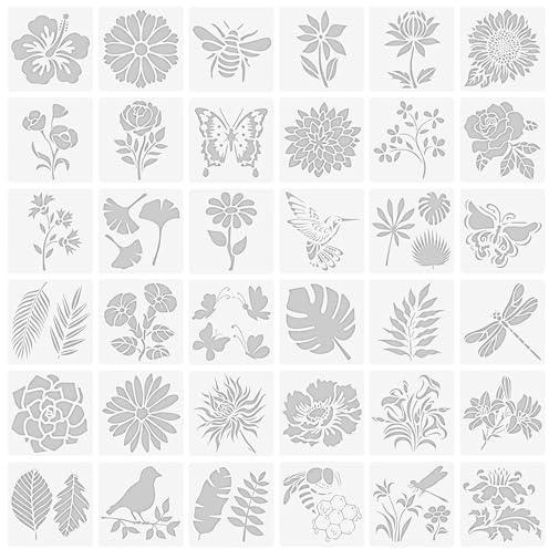 TONGIHS 36 Stk Teiliges Blume-Schablonen-Set,fürTürschmuck,Wandkunst, Milchweiß
