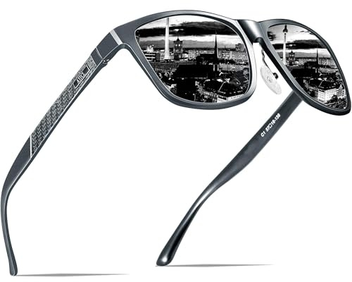 ATTCL Lunettes de soleil polarisées pour homme pour conduite : protection UV400, nuances carrées AL-MG monture en métal HD TAC lentille randonnée voyage, 2026-gris-gris/non miroir, Medium