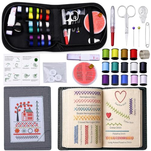 GAZIL Kit de Bordado con Libro de Puntadas, 27 Herramientas y Guía de Instrucciones Paso a Paso para Principiantes y Amantes de Las Manualidades