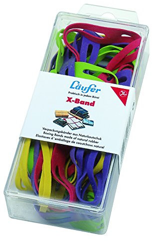 Läufer 59072 Rondella X-Band, elastische Kreuzbänder, Gummibänder 100 x 11 mm, Durchmesser 65 mm, 30g Dose, Gummiband bunt sortiert