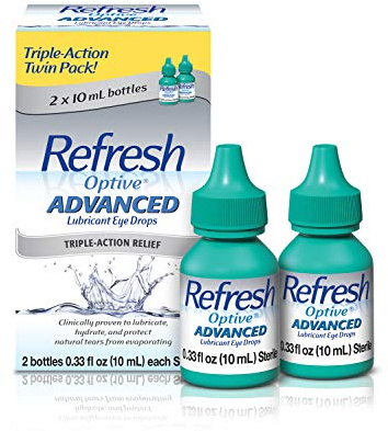 Refresh Optive Advanced Lubricant Eye Drops For Dry Eyes, 0.33 Fl Oz Sterile (2 Count)