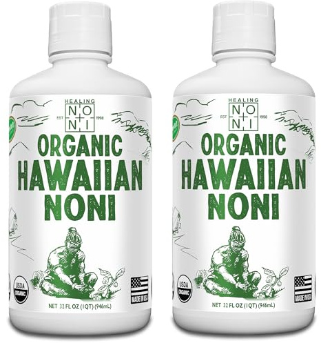 Healing Noni - 2-Pack Plastic Bottle 32oz - 100% Pure Hawaiian Organic Noni Juice - USDA Certified Organic