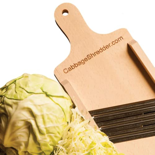 Cabbage Shredder & Slicer for Finely Cut Sauerkraut and Coleslaw. Compact Size. Solid Wood. Three Blades! Made in Poland