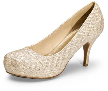 DREAM PAIRS Women's Low Stiletto Platform Heels Pumps,Gold,8
