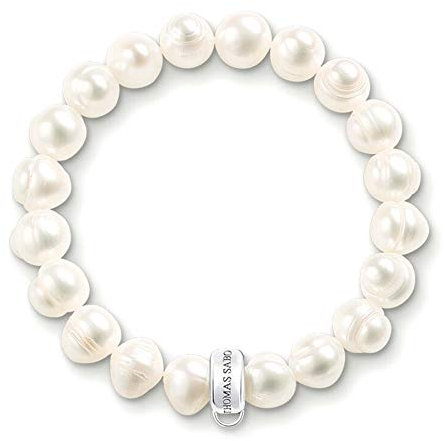 Thomas Sabo Damen-Charm-Armband Charm Club 925 Sterling Silber Nylon Süßwasserzuchtperle weiß Länge 15.5 cm X0041-082-14-L