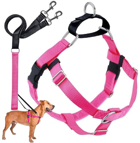 2 Hounds Design Freedom No Pull Dog Harness, Adjustable Harness and Leash Set, Easy Walking & Comfortable Control, Fits Small, Medium & Large Dogs, Solid Colors, Made in USA, 5/8 XS, Hot Pink