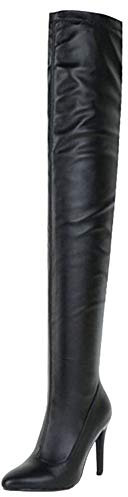 Smilice Damen über Kniehohe Stiefel mit Stiletto Absatz (Schwarz, 39 EU)