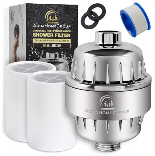 AquaHomeGroup 20 Stage Shower Filter with Vitamin C E for Hard Water - High Output Shower Water Filter to Remove Chlorine and Fluoride - 2 Cartridges Included -Consistent Water Flow Showerhead Filter