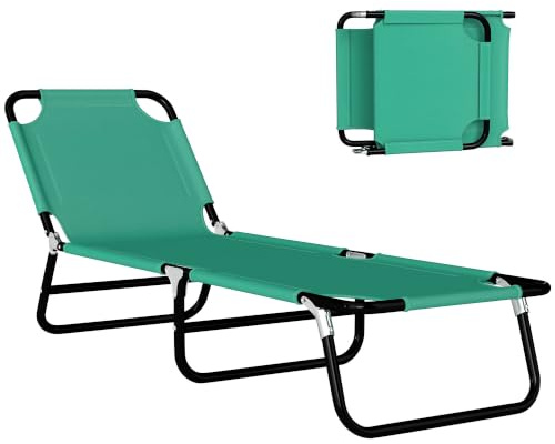 Outsunny Lettino Prendisole Pieghevole Reclinabile 188x56x28 cm Verde | Schienale Reclinabile 5 Livelli, Sdraio da Giardino, Seduta Traspirante in Tessuto Oxford, per Piscina Giardino