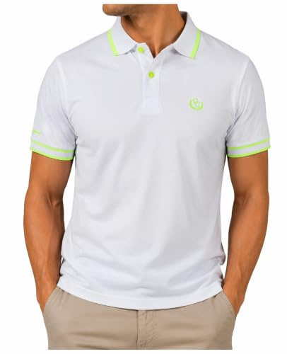 Coveri Polo Uomo Manica Corta Cotone Piquet Polo Uomo Sportiva (BACO Bianco Fluo, L)