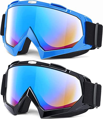 Adult Motorcycle Goggles, 2-Pack ATV Dirt Bike for Youth, Teens, Men & Women, Wide Vision Riding Off-Road