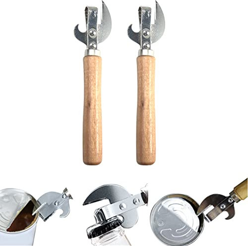 Apriscatole, manuale in ferro per rimuovere lattine, apribottiglie, con manico in legno, apriscatole universale da picnic da cucina, manico in legno portatile resistente (1 pz) (dimensioni: 2 pezzi)