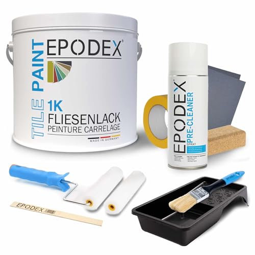 EPODEX Pintura para azulejos 1K CON ACCESORIOS – Pintura azulejos cocina, baño y más, Revestimiento satinado de pared interior, 1kg (8m² por capa) - Salvia