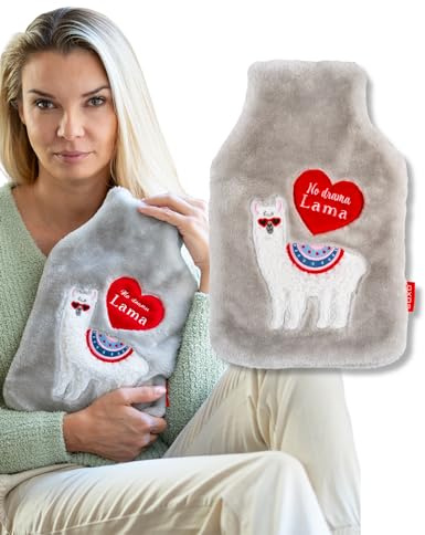 soxo Varmvattenflaska Hot Water Bottle Värme Heater Värmare Värmeflaska Plyschöverdrag Lindrar Muskelvärk Lama