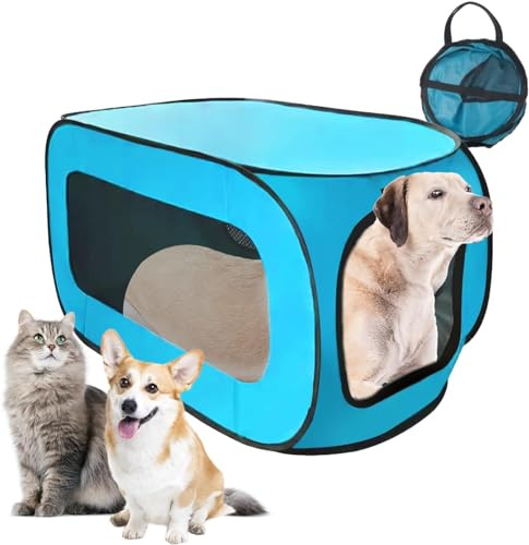 ALL FOR PAWS Pet Playpen, Pop Up Portable Dog Crate Indoor&Outdoor, Portable Exercise Puppy Kennel, soft Cat Tent kitten Cage for Outdoor Camping Travel Use with Carrying Bag, Medium, Blue(80*50%50CM)