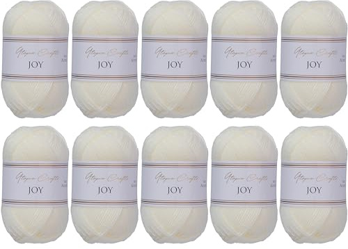 Utopia Crafts JOY - Filato per lavorare a maglia e all'uncinetto, morbido, facile da pulire, 100% poliacrilico, 10 gomitoli da 50 g, 150 m (Avorio)