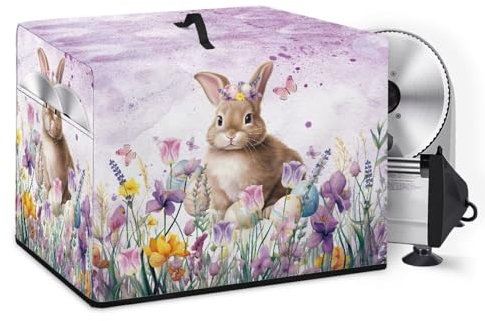 NETILGEN Meat Slicer Machine Kitchen Appliance Cover Cheese Bread Slicer Washable Rectangular Protective Cover for Home Kitchen Decoration, Easter Bunny Purple Flower