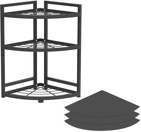 HUIJIN Mensola angolare 3 ripiani 90° – Portaspezie salvaspazio pentole padelle, portaoggetti lavandino, ripiani ferro robusto RA02 [H51/W30 cm]