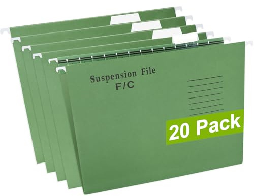 GUOKOFF Foolscap Suspension Files, 20PCS FC Hanging Filing Folders, Green