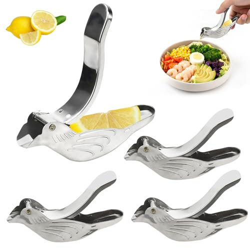 HEKOBAG Presse Citron Individuelle 4 Pièces, Oiseaux en Acier Inoxydable, Petit Presse-Agrumes de 4 cm pour Cuisine, Bar, Restaurant