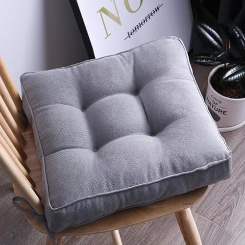 2er Set Stuhlkissen mit Bändern, 50 x 50 cm Sitzkissen Boden für Indoor und Outdoor, Waschbare Stuhlauflage für Bank und Stuhl, Bodenkissen für Zuhause Büro Küche Esszimmer,Hellgrau,Quadrat