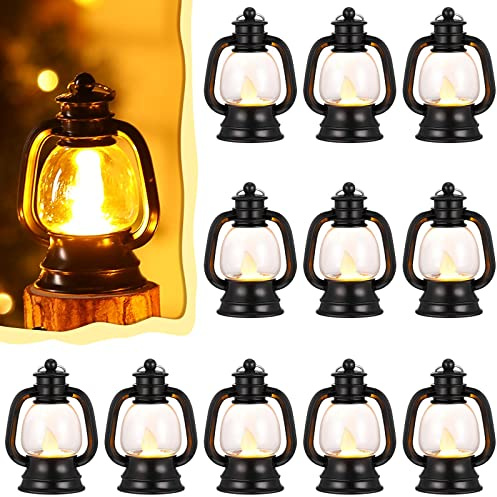 Weewooday 12 Pcs Mini Lanterns Bulk 4 Inch Black Lamp Table Centerpieces | Halloween Christmas Table Decor, Small Lanterns Decorative, LED Light, Western Cowboy Hanging Decor for Wedding Holiday Party
