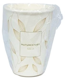 MAQA Gobelets en papier 200 ml emballés individuellement – Motif Naturestory – 50 pièces – Verres compostables et biodégradables pour café, eau, anniversaires et fêtes – Verres jetables écologiques